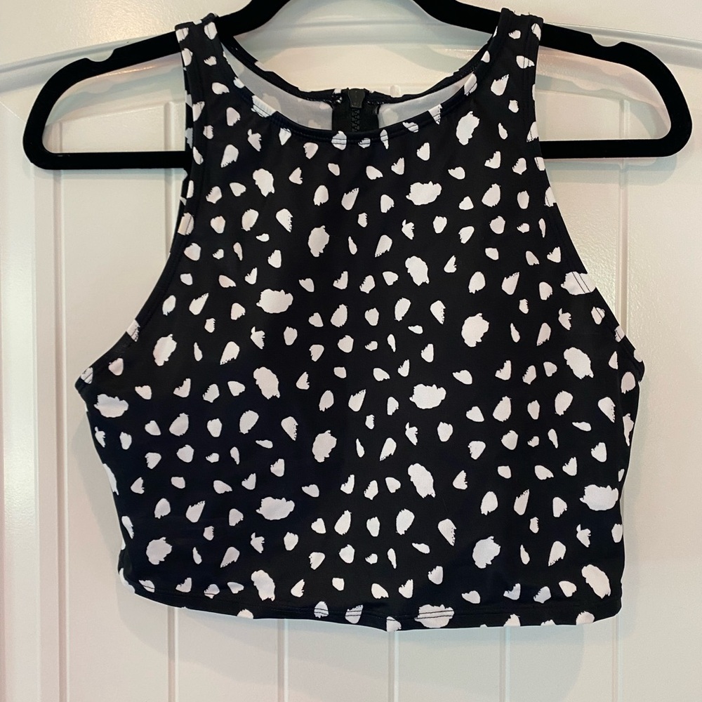 Black and White Sleeveless Crop Bikini Top